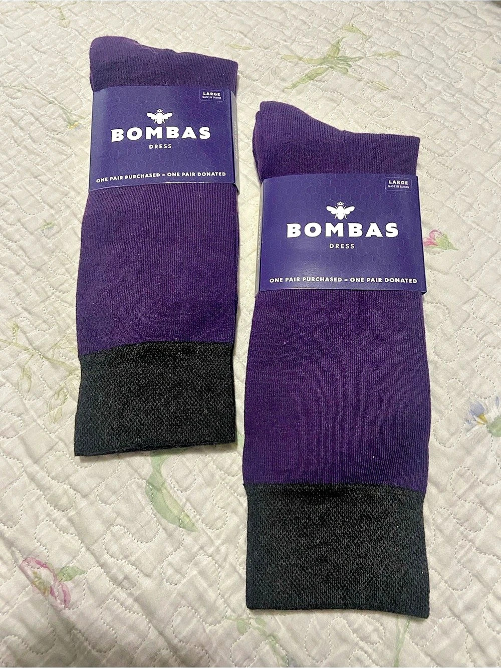 Bombas Dress Socks Purple & Black Large NWT